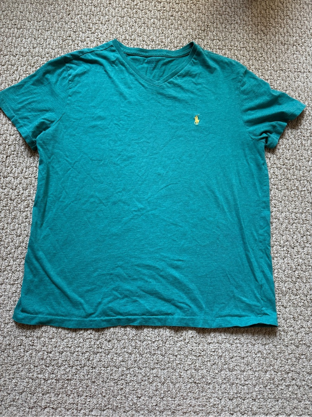 Polo Ralph Lauren Teal Green V-Neck Short Sleeve Cotton Tee Shirt Large - Picture 2 of 9